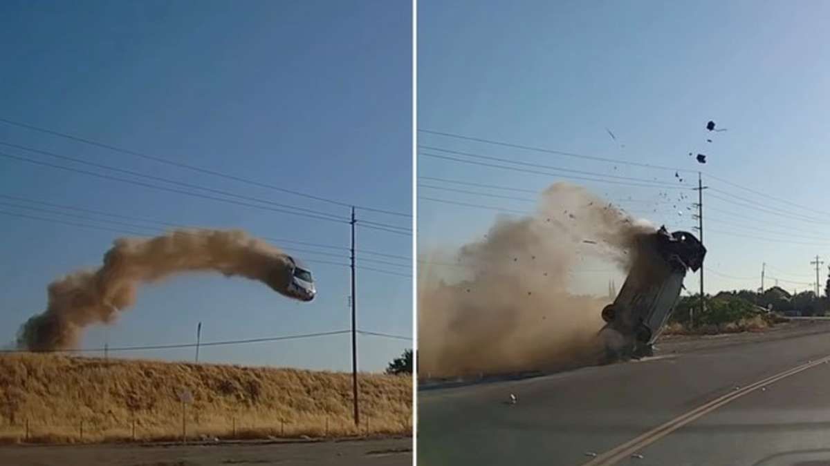 Milagro en la ruta. Video: iban manejando y los sorprendió un auto volador.