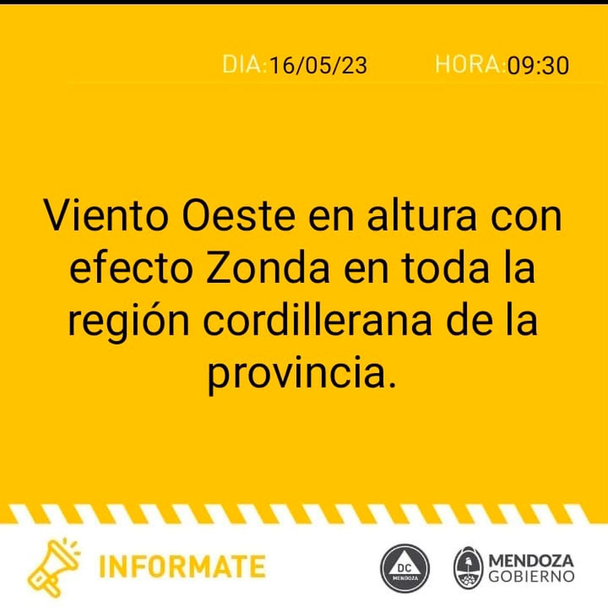 Defensa Civil emitió este martes una alerta amarilla para la provincia de Mendoza.