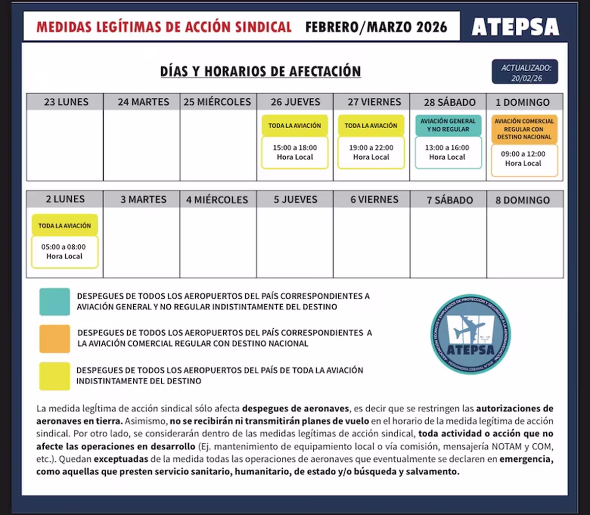 El cronograma de paro de los controladores aéreos. El cronograma de paro de los controladores aéreos.