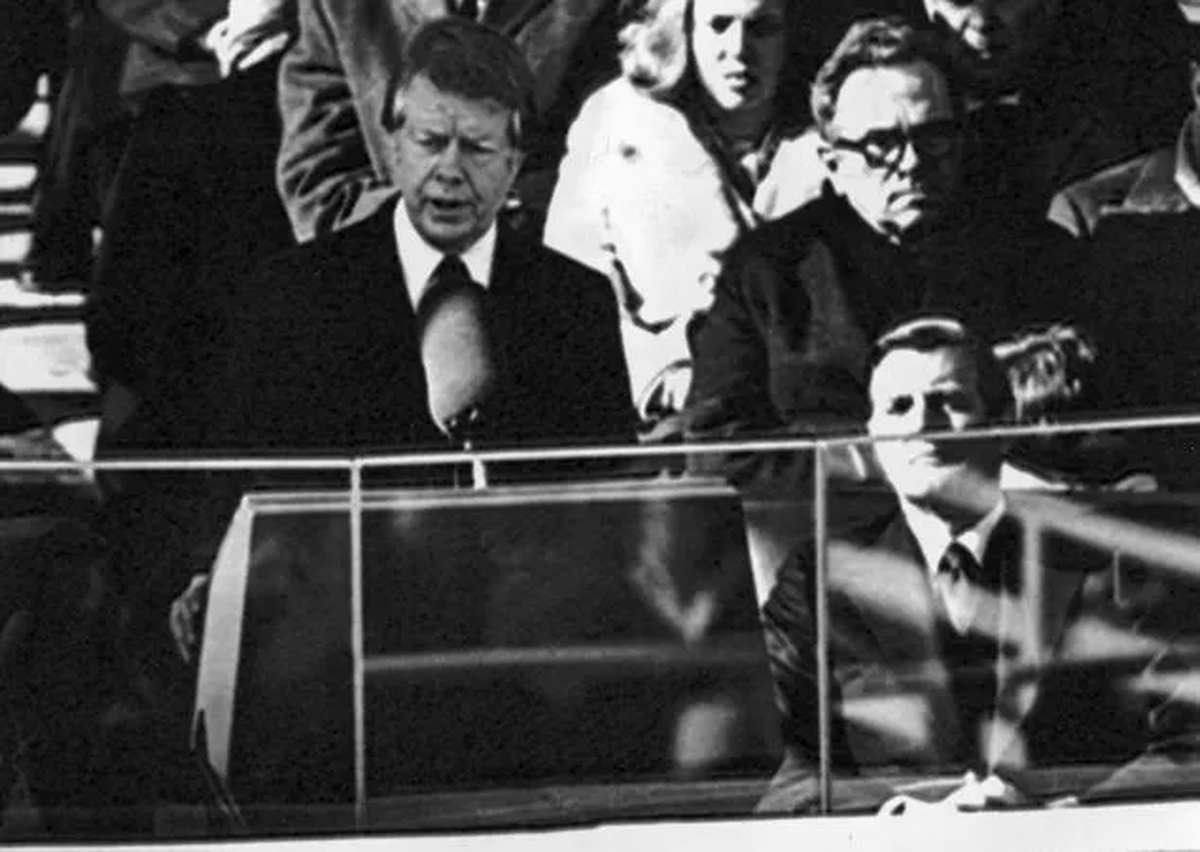 Jimmy Carter en 1977 al pronunciar su discurso tras la toma de posesión como presidente de Estados Unidos. Crédito: EFE/ma. Jimmy Carter en 1977 al pronunciar su discurso tras la toma de posesión como presidente de Estados Unidos. Crédito: EFE/ma.
