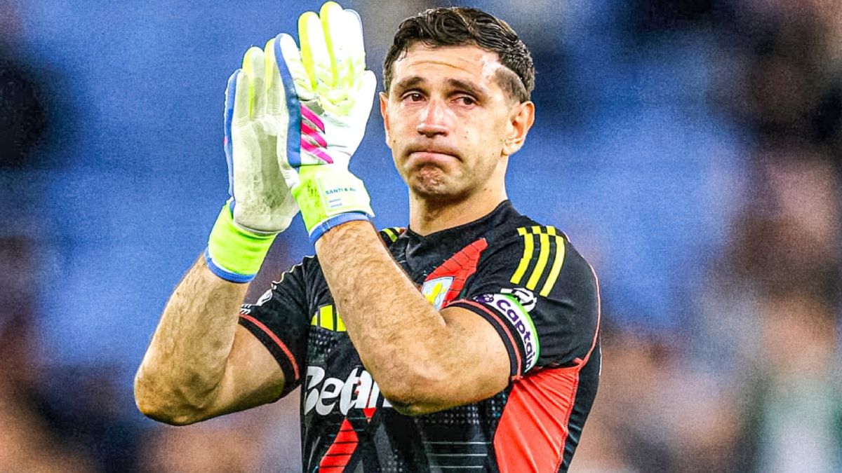 Las sugestivas lágrimas del Dibu Martínez al saludar a la tribuna luego del triunfo del Aston Villa sobre el Tottenham.