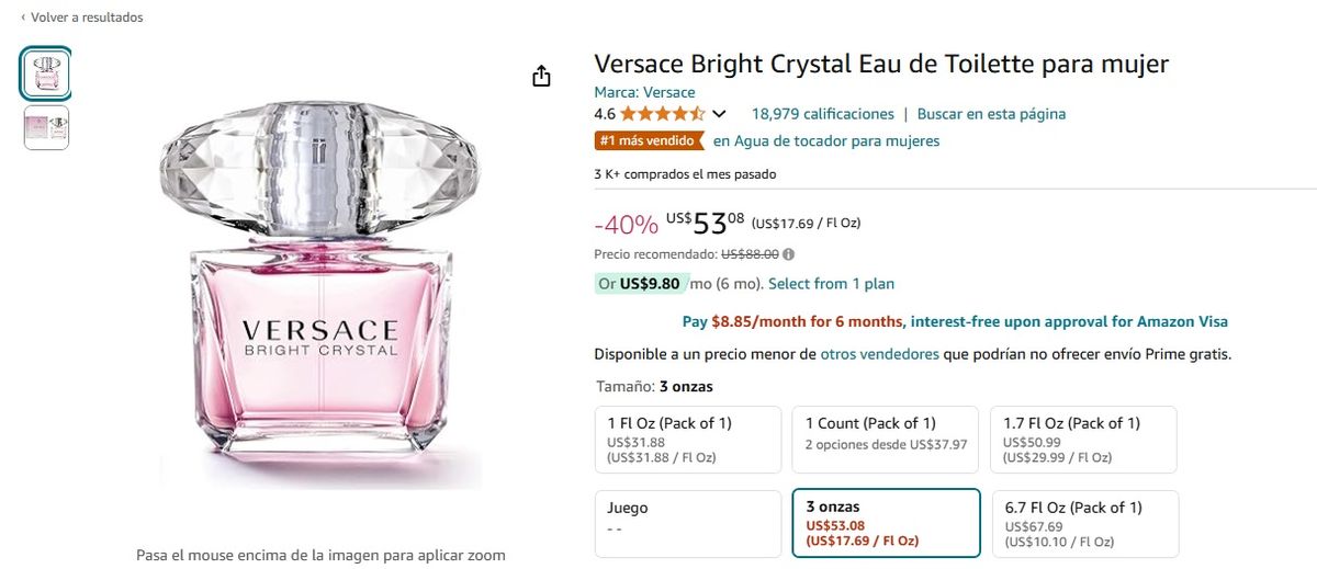 El perfume de Versace que está con descuento en Amazon. El perfume de Versace que está con descuento en Amazon.