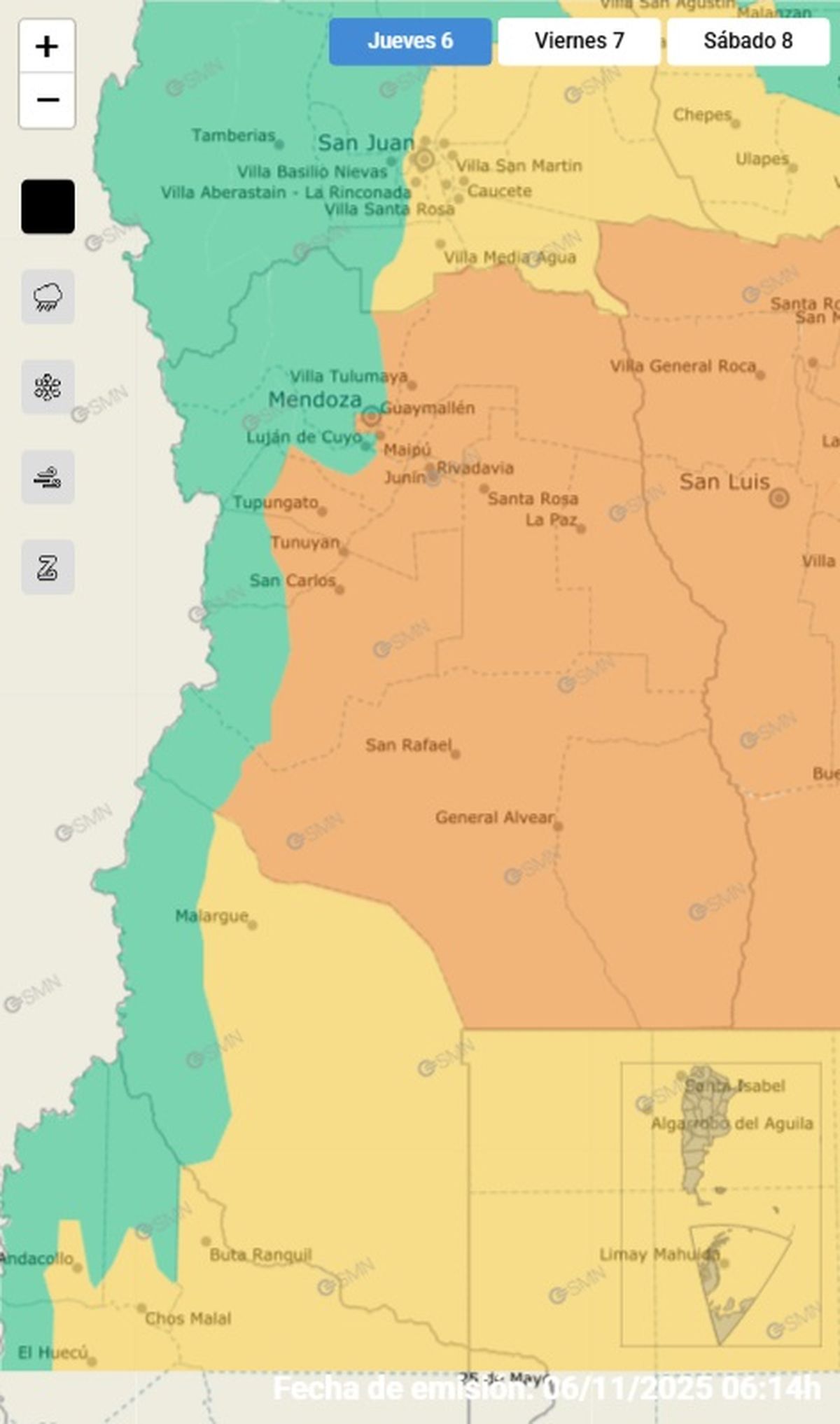 Estas son las zonas de Mendoza que se encuentran en alerta naranja. Estas son las zonas de Mendoza que se encuentran en alerta naranja.