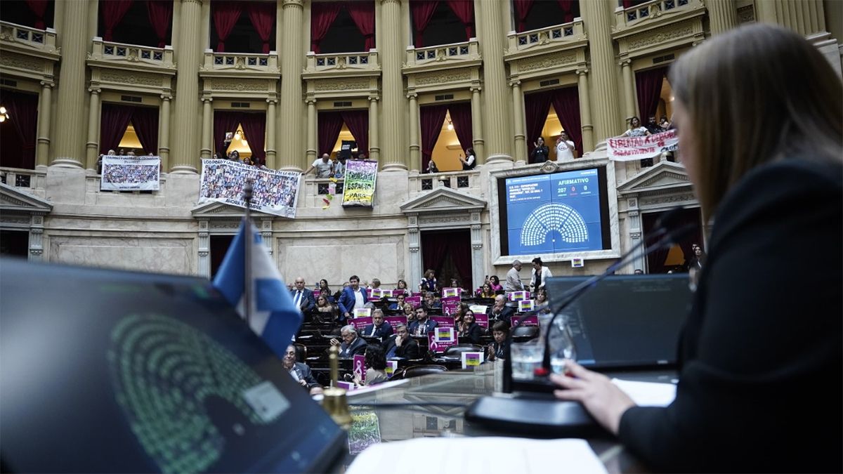 La presidenta de Diputados Cecilia Moreau durante la sesión.