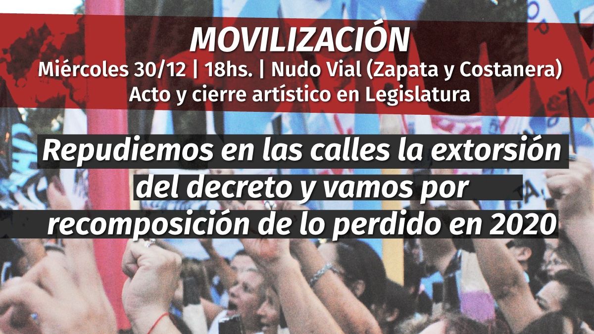 Parte del afiche del SUTE donde convoca a sus afiliados a una marcha para el día 30, a las 18, con concentración en el nudo vial de Costanera y Vicente Zapata.