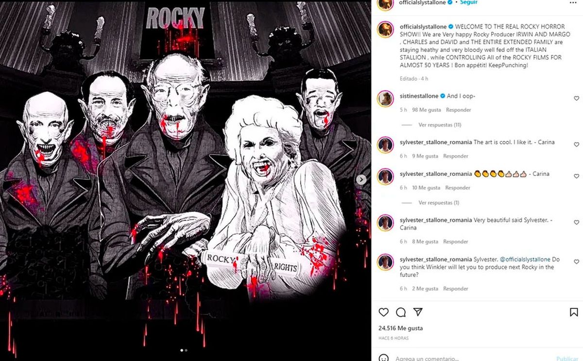 El posteo de Sylvester Stallone que luego borró de su cuenta de Instagram.