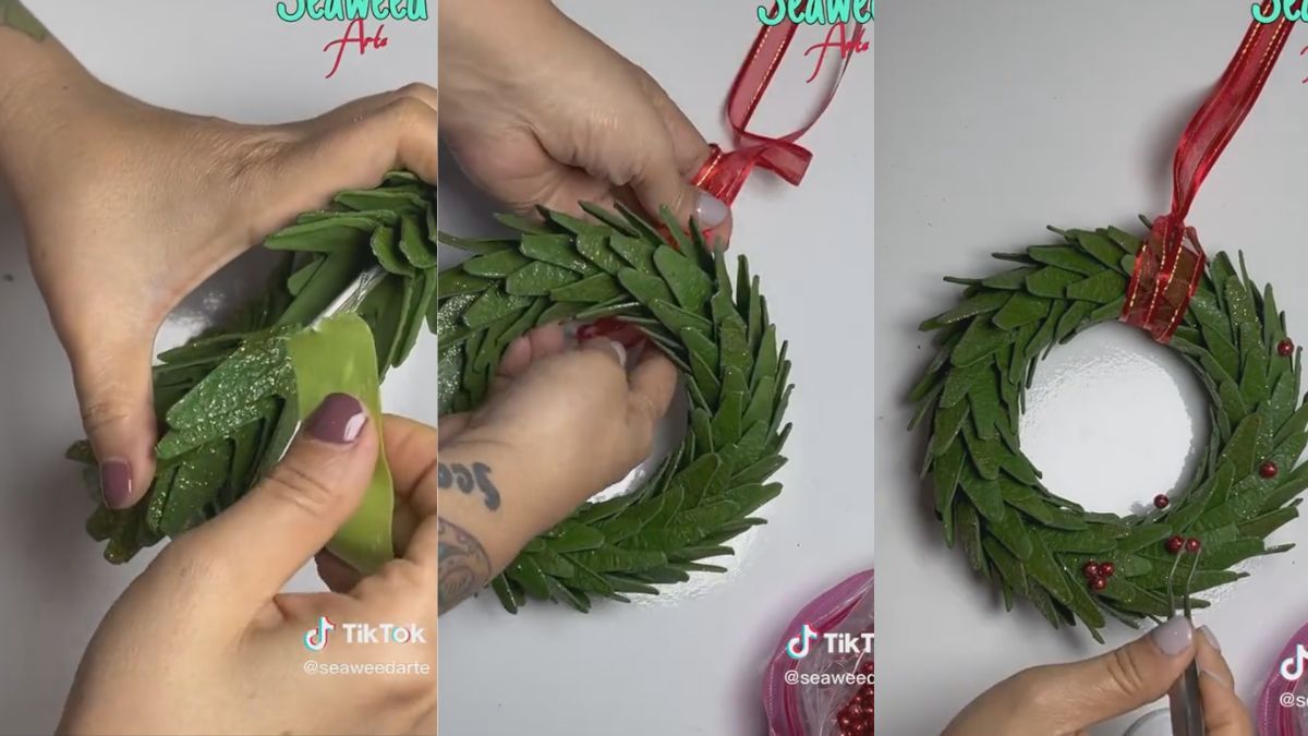 Corona de Navidad creada a partir de un maple de huevo. Corona de Navidad creada a partir de un maple de huevo.