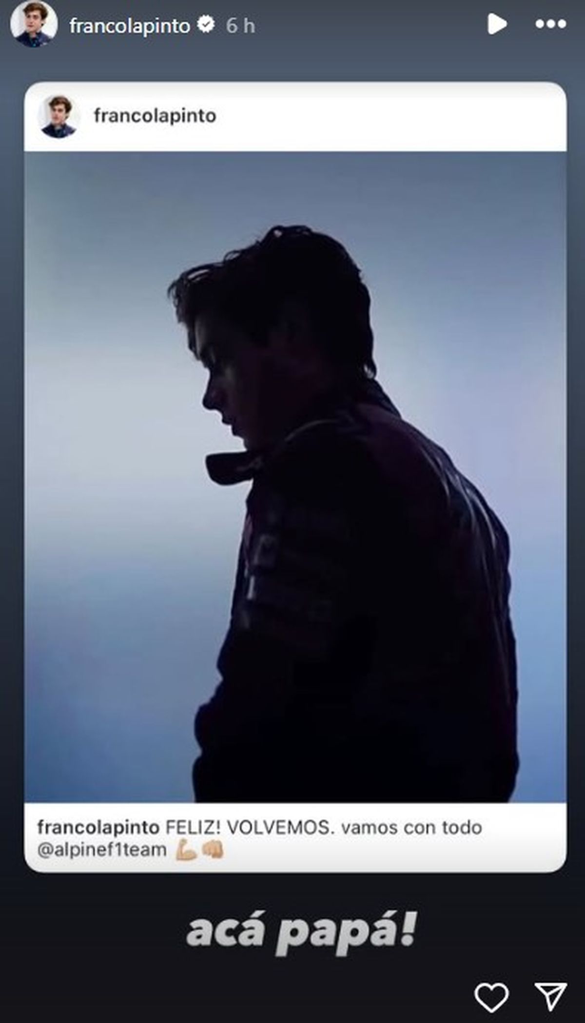 Las historias de Franco Colapinto en su cuenta de Instragram. Las historias de Franco Colapinto en su cuenta de Instragram. 