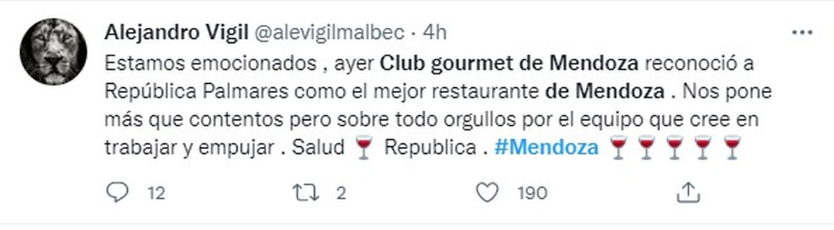 Alejandro Vigil, titular de Wines of Argentina, agradeció el premio del Club Gourmet de Mendoza.