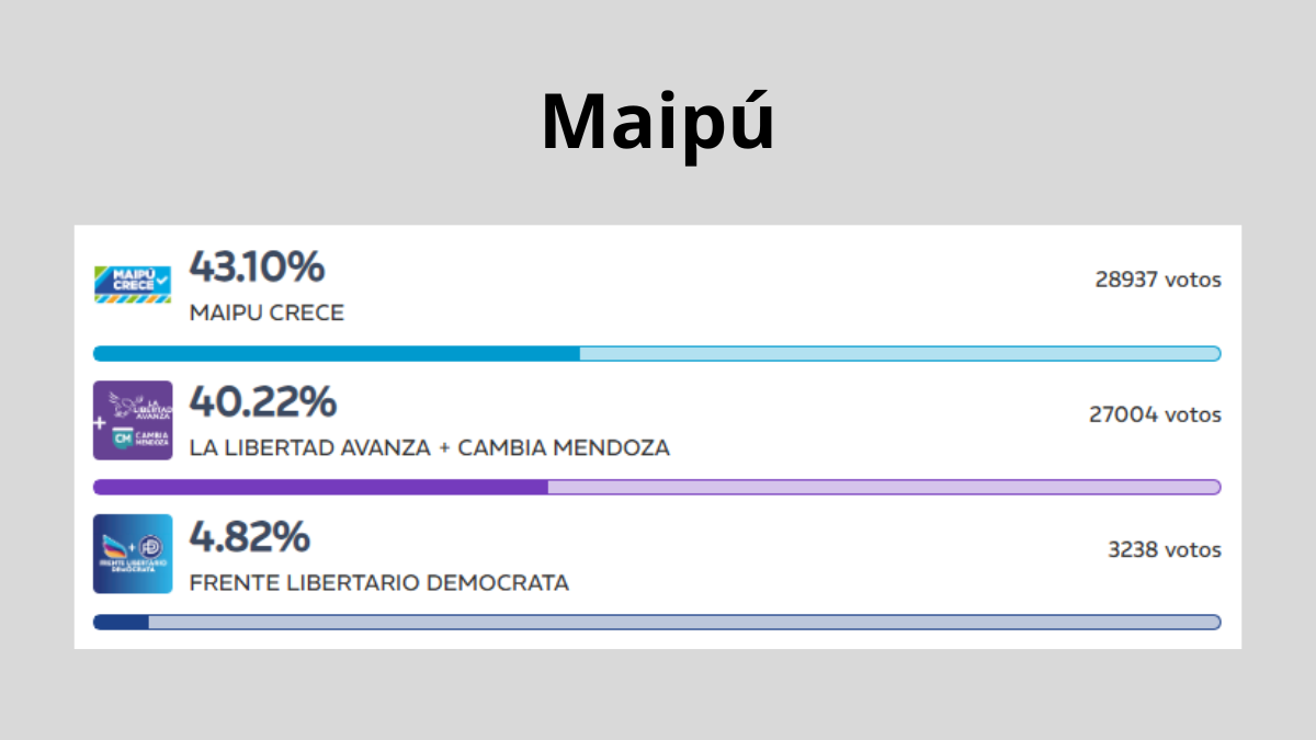 La lista del intendente Matías Stevanato se impuso por 3 puntos en las elecciones de Maipú. La lista del intendente Matías Stevanato se impuso por 3 puntos en las elecciones de Maipú.
