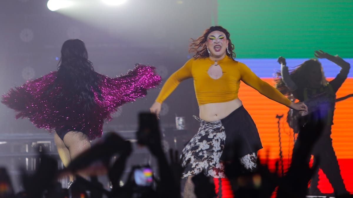 En la canción "Soy" invita a subir a sus fans a bailar al escenario En la canción "Soy" invita a subir a sus fans a bailar al escenario