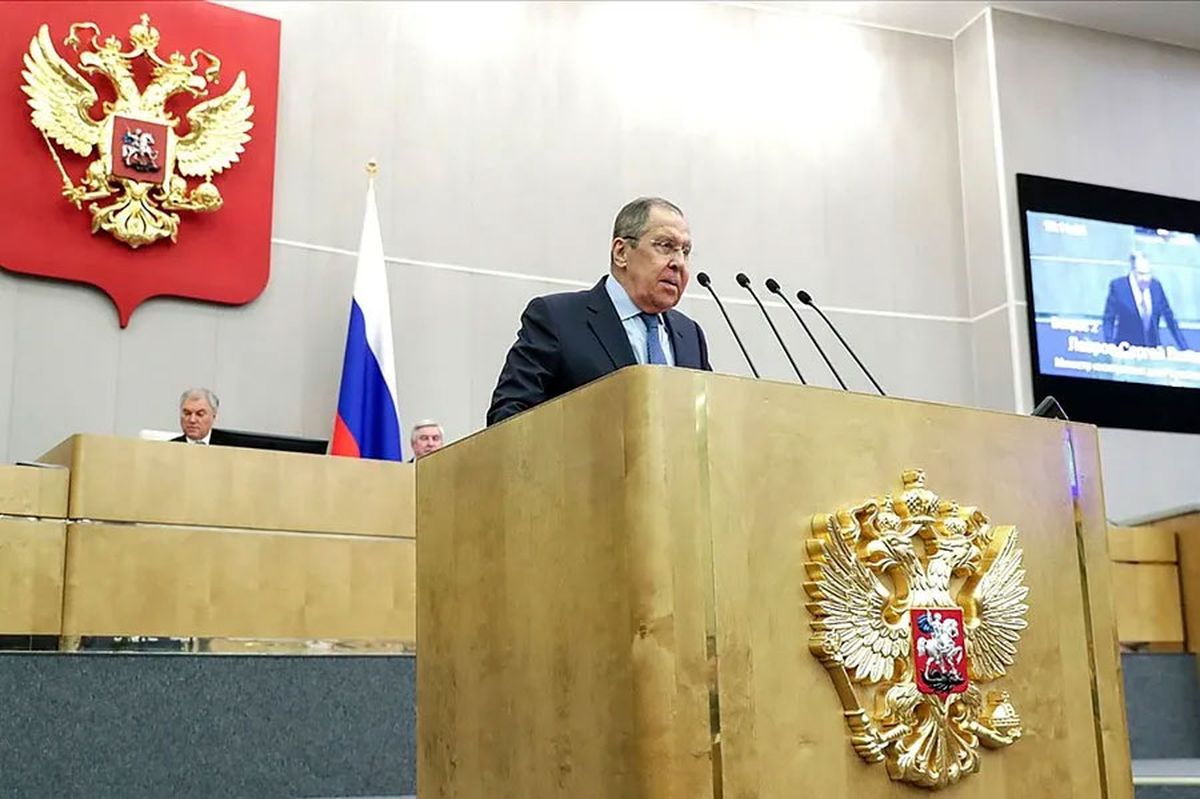 El ministro ruso de Exteriores, Sergei Lavrov en su intervención ante la Duma. Crédito: EFE/EPA/Duma rusa. El ministro ruso de Exteriores, Sergei Lavrov en su intervención ante la Duma. Crédito: EFE/EPA/Duma rusa.