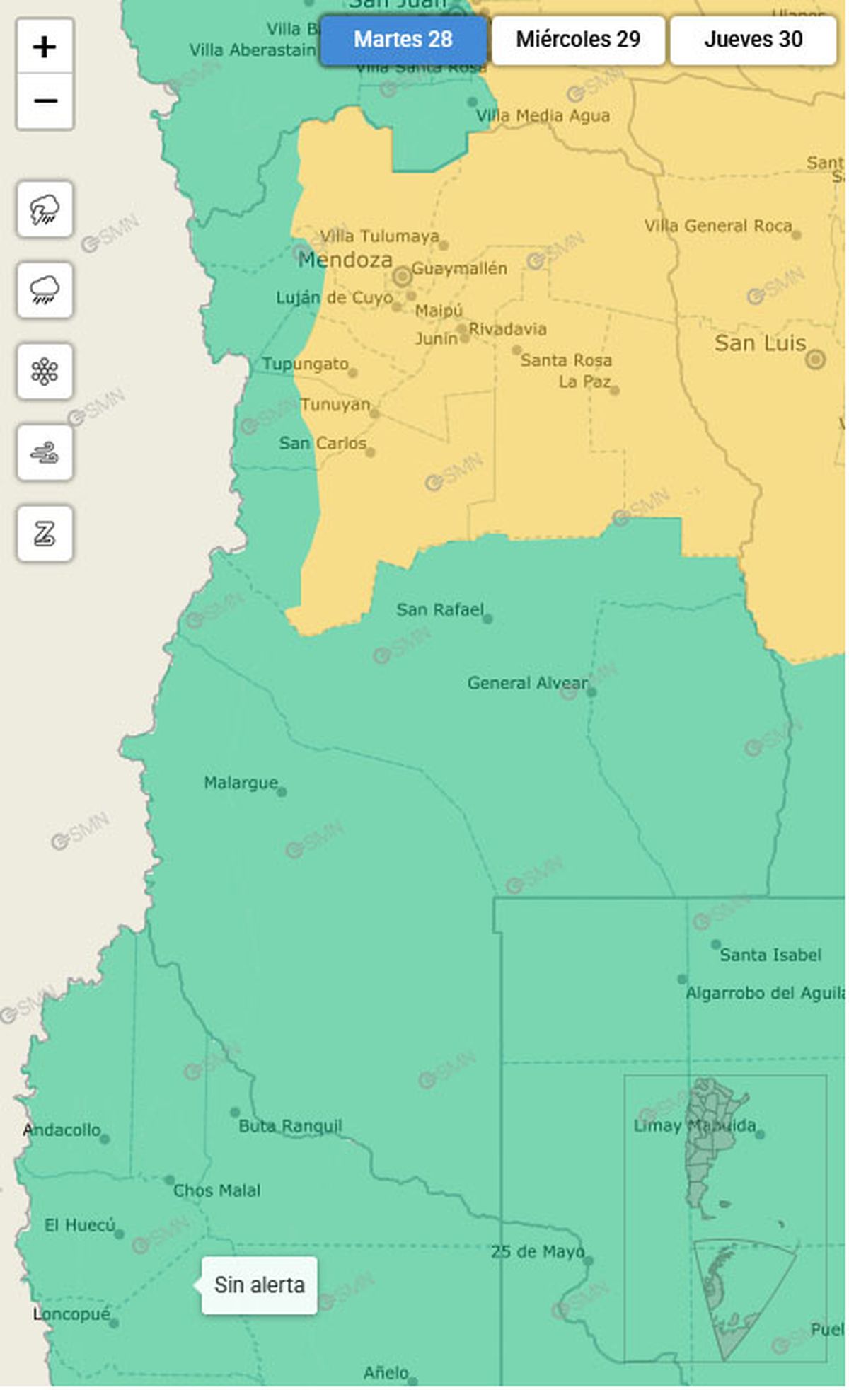 Alerta amarilla por tormentas emitida por el Servicio Meteorológico Nacional. Alerta amarilla por tormentas emitida por el Servicio Meteorológico Nacional.