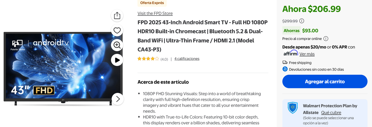 Walmart pone de oferta este televisor con Android TV. Walmart pone de oferta este televisor con Android TV.