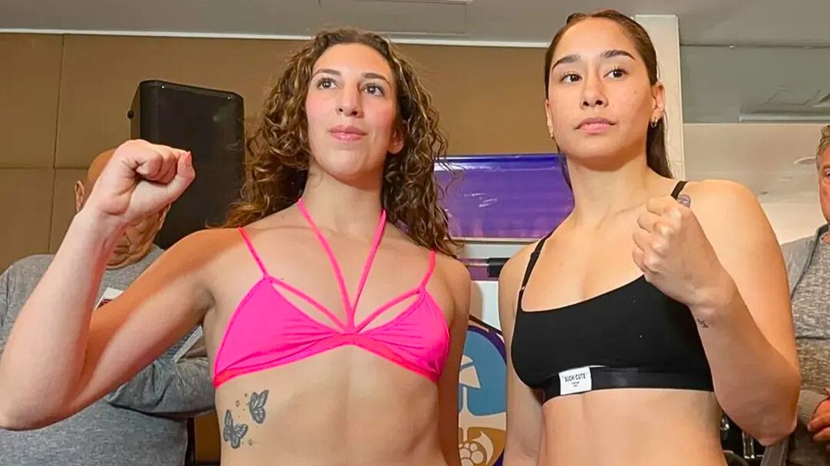 La codobesa Dalma Alaniz y la mendocina Brisa Alfonzo posaron luego del pesaje y ambas quedaron listas para el pleito de fondo de boxeo profesional de este viernes.