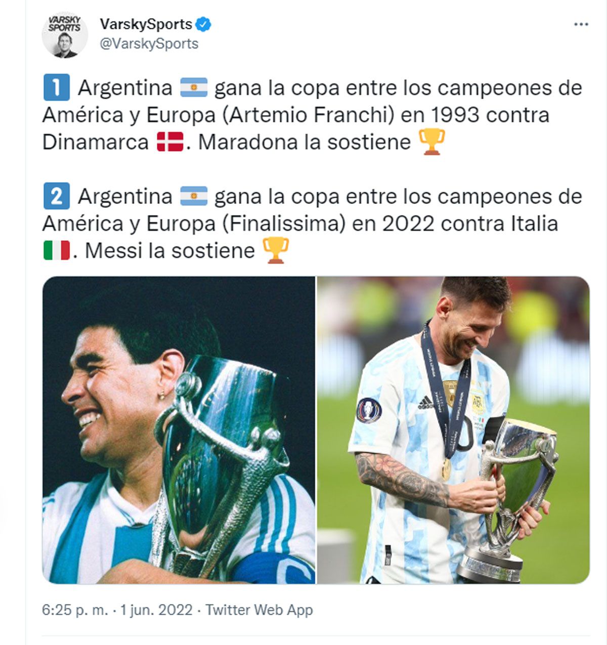 Pasaron 29 años para que la Selección Argentina gane la final entre el campeón de América y el de Europa