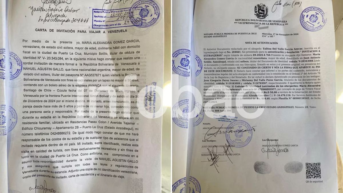 La carta de invitación de la pareja de Nahuel Gallo, el gendarme detenido en Venezuela, aprobada por el gobierno de Nicolás Maduro La carta de invitación de la pareja de Nahuel Gallo, el gendarme detenido en Venezuela, aprobada por el gobierno de Nicolás Maduro