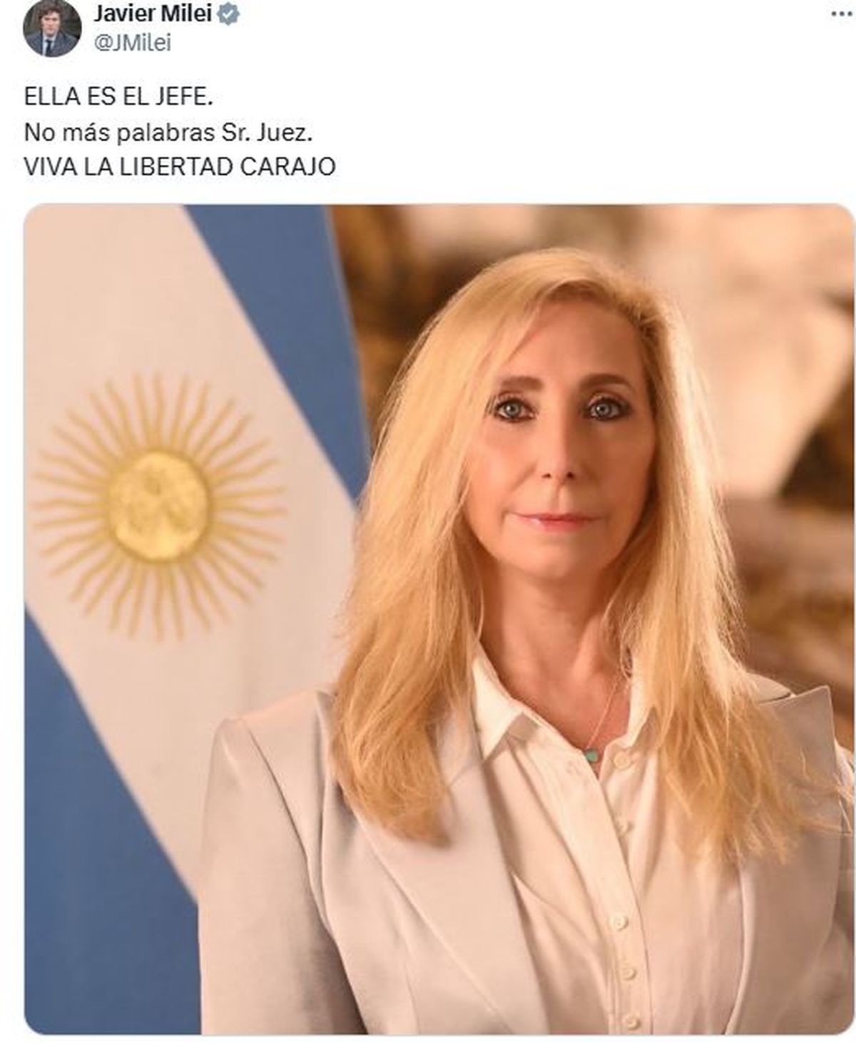 Karina Milei, "El Jefe" según las palabras del presidente. Karina Milei, "El Jefe" según las palabras del presidente.