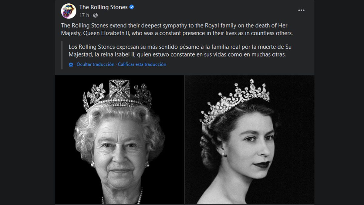 Los Rolling Stones también se despidieron de la reina Isabel a través de las redes sociales.