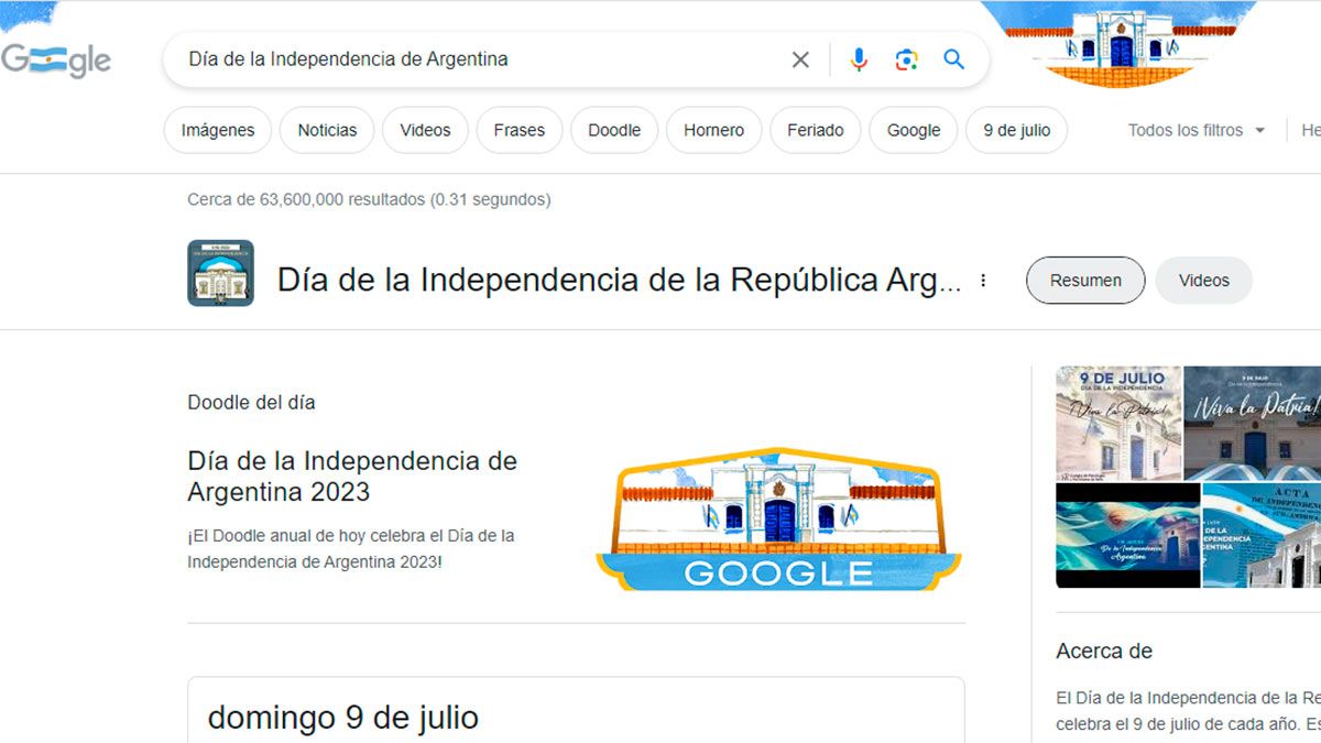 El famoso Doodle de Google le dedicó a el recuerdo al Día de Independencia de la Argentina. El famoso Doodle de Google le dedicó a el recuerdo al Día de Independencia de la Argentina.