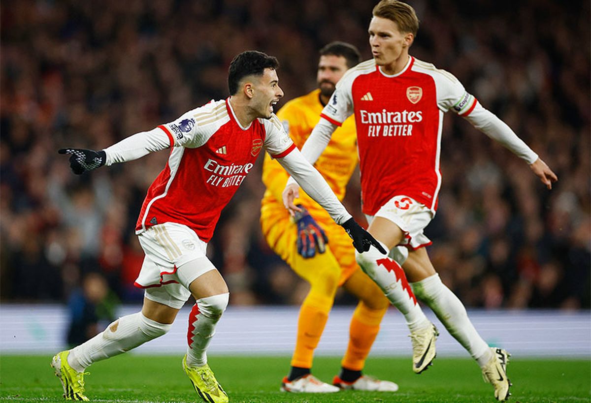 Gabriel Martinelli festeja uno de los goles del Arsenal. Gabriel Martinelli festeja uno de los goles del Arsenal.