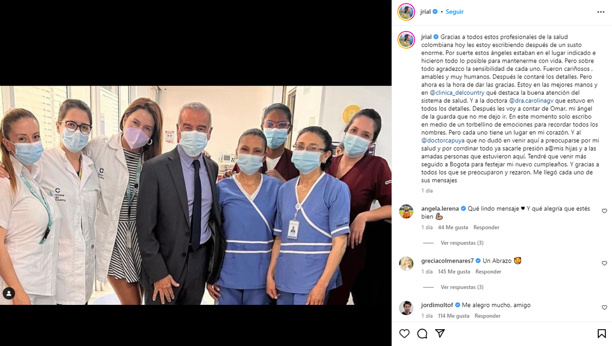 El conductor realizó un largo posteo para agradecer a los profesionales que se hicieron cargo de su salud.