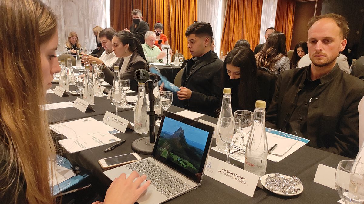 Los representantes de la Universidad de Congreso durante la actividad en Diputados.