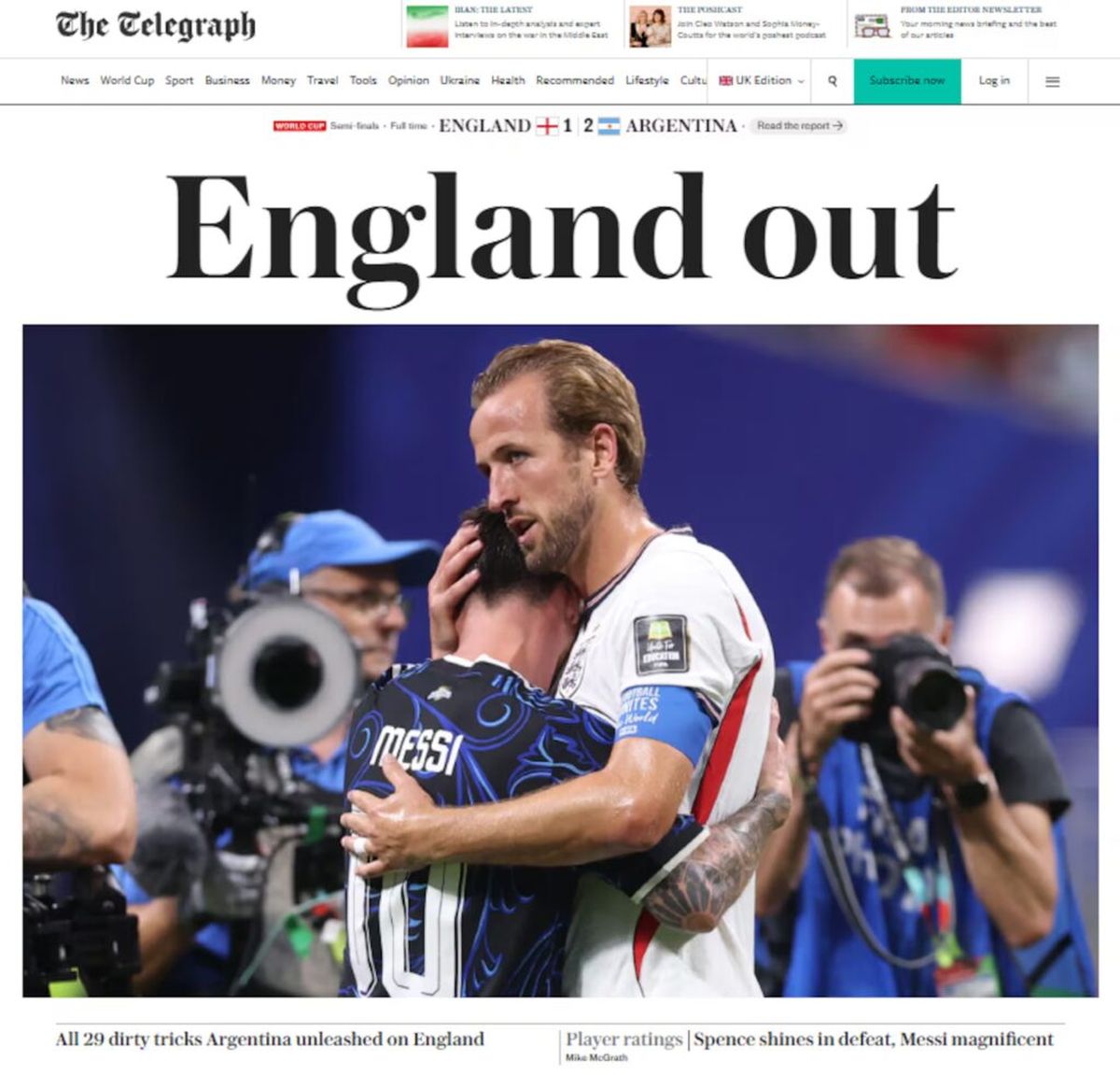 La prensa británica reaccionó con desazón a la histórica derrota ante Argentina.&nbsp;