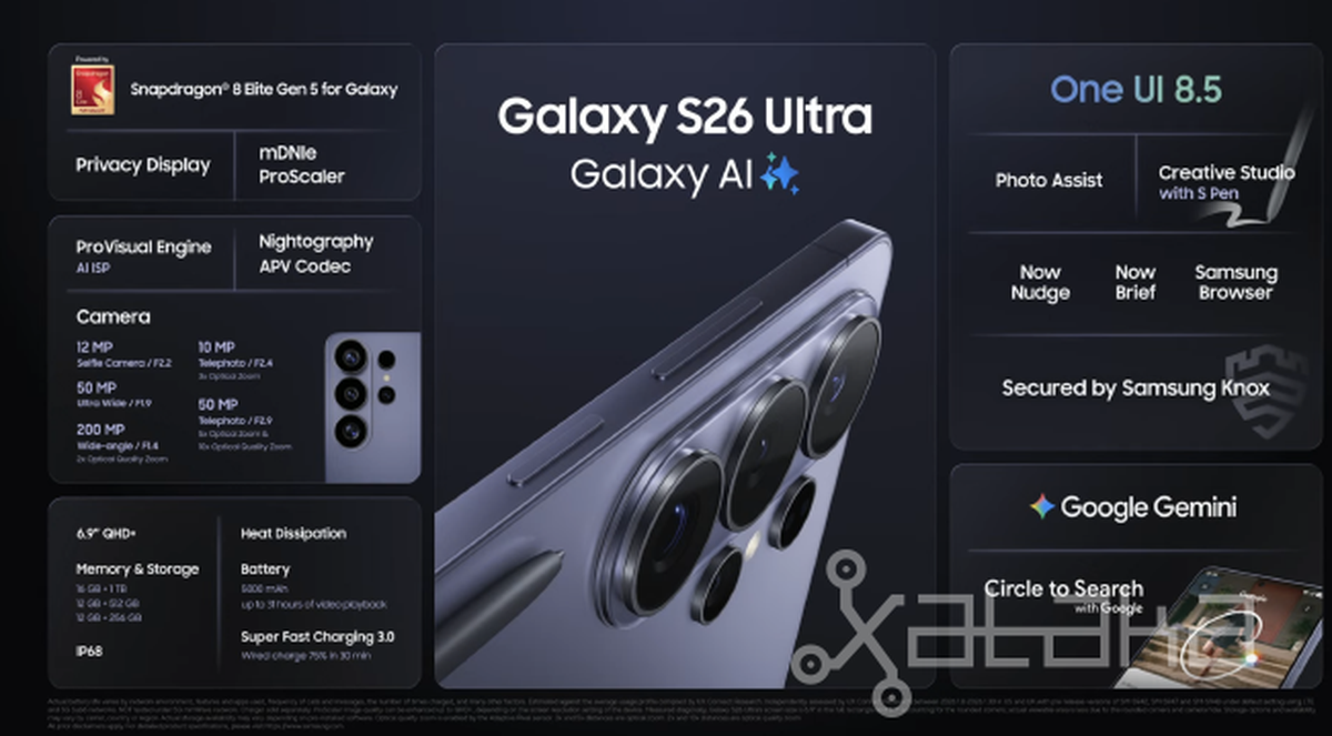 Características del Samsung Galaxy S26 Ultra. Foto: Xataka Características del Samsung Galaxy S26 Ultra. Foto: Xataka