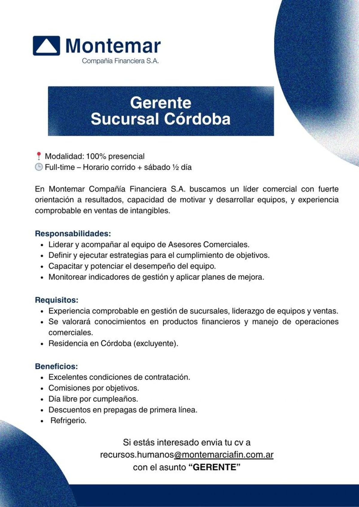 Montemar también necesita de empleados en Córdoba. Montemar también necesita de empleados en Córdoba.