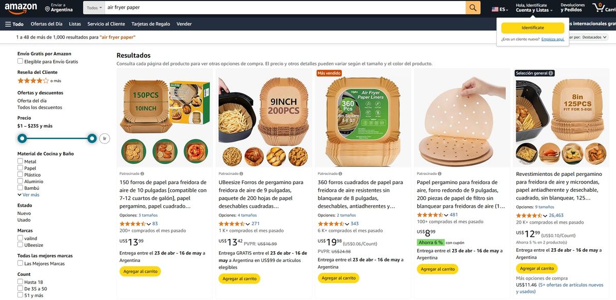 El papel para airfryer se consigue en Amazon y Mercado Libre. Imagen: Amazon. El papel para airfryer se consigue en Amazon y Mercado Libre. Imagen: Amazon.