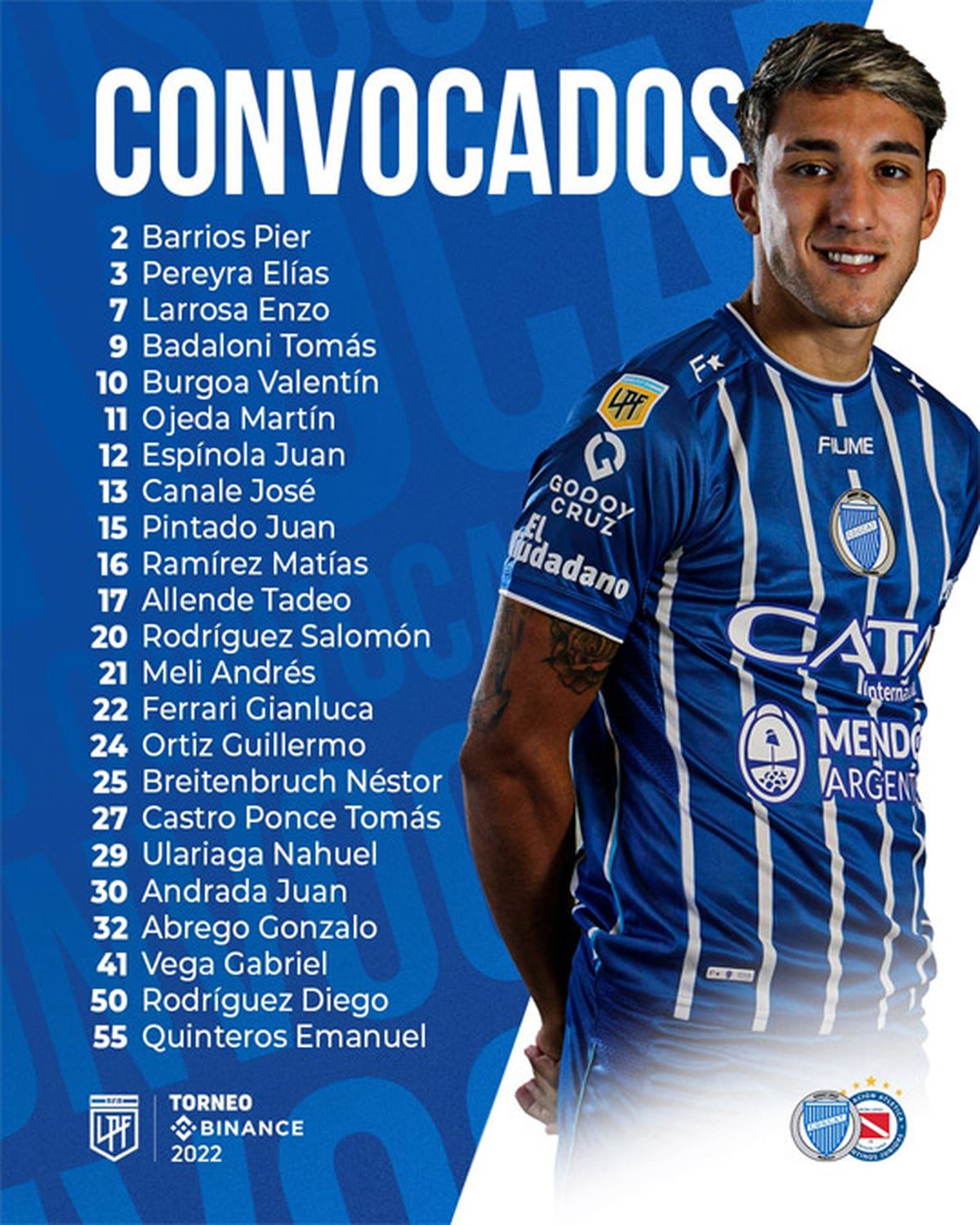 Los concentrados de Godoy Cruz para el partido de este jueves ante Argentinos Juniors.