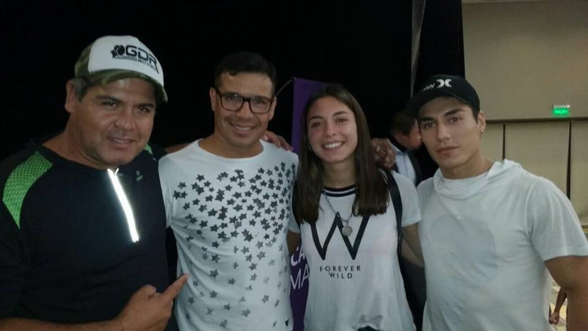 Fabián Sosa, el entrenador;, el visitante de lujo Sergio Maravilla Martínez, la boxeadora y novia Mayra Jabdor, y el Profe Maxi Segura.