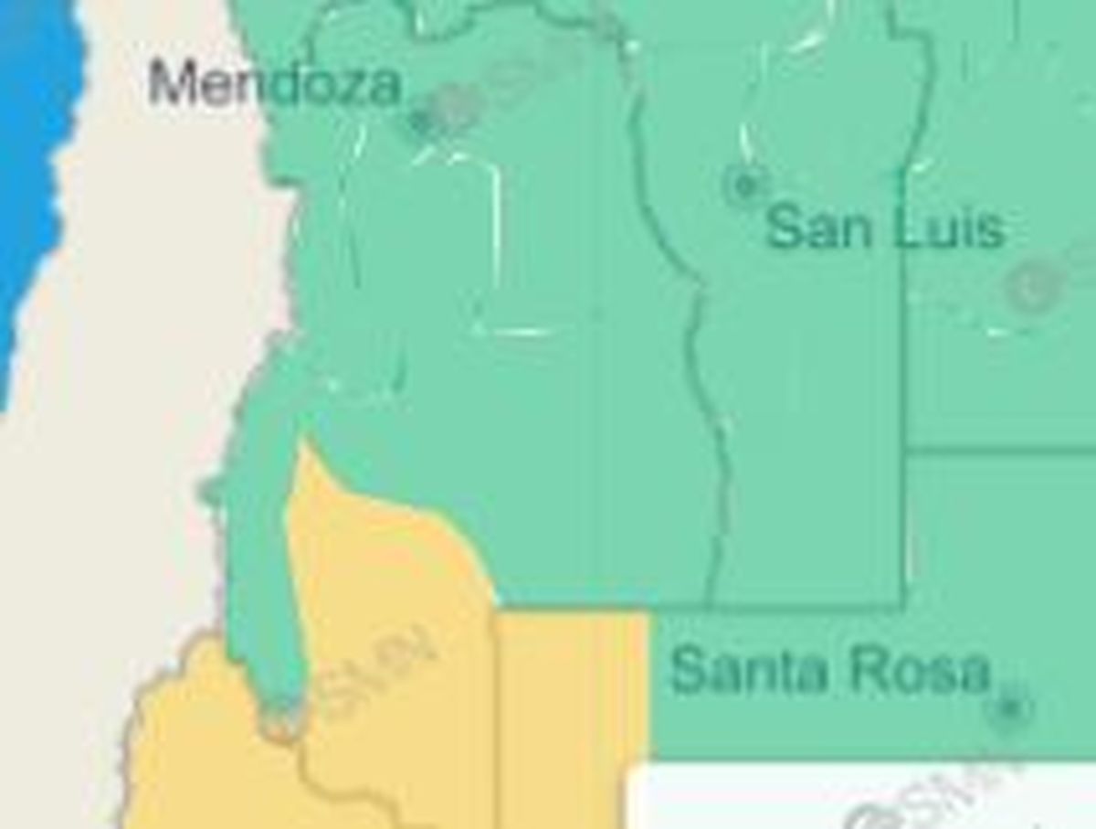 El mapa muestra el alerta de viento Zonda para el sur de Mendoza. El mapa muestra el alerta de viento Zonda para el sur de Mendoza.