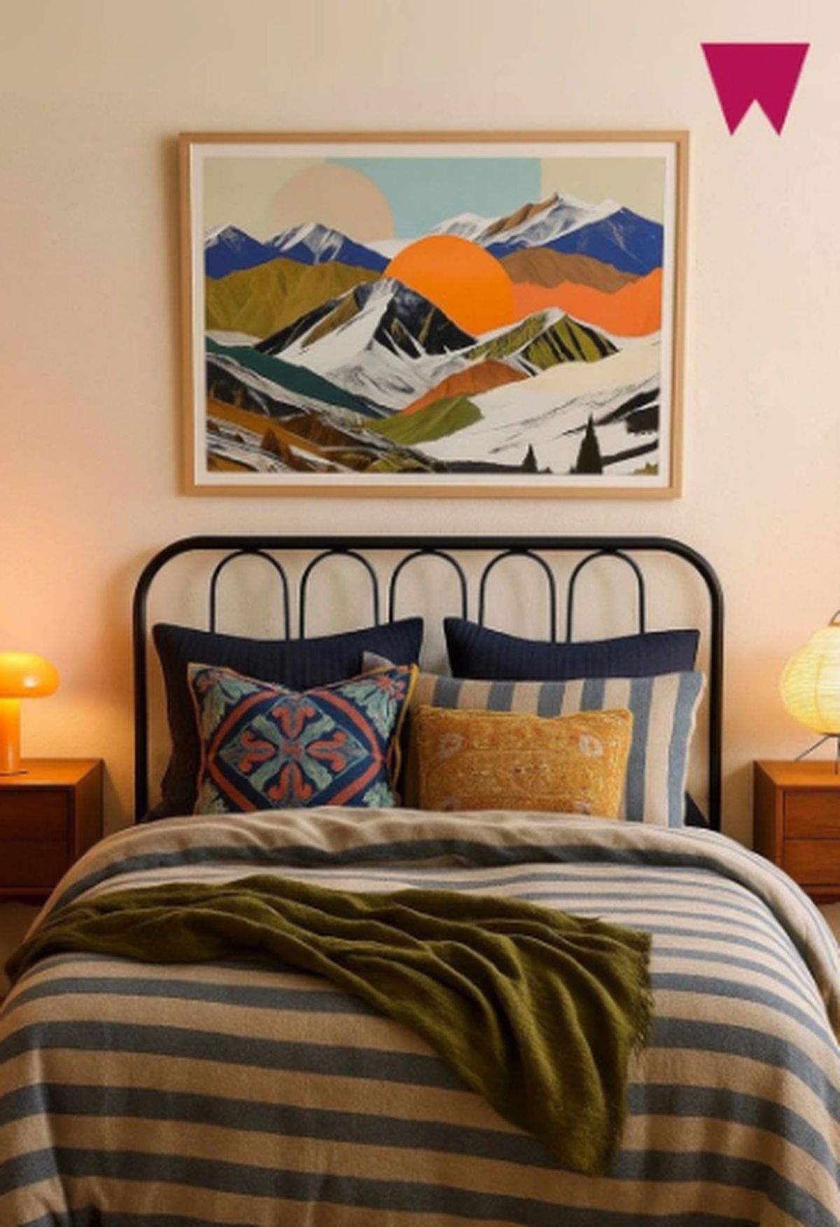 En los dormitorios los colores arena se combinan muy bien con azules de muebles y accesorios.&nbsp;