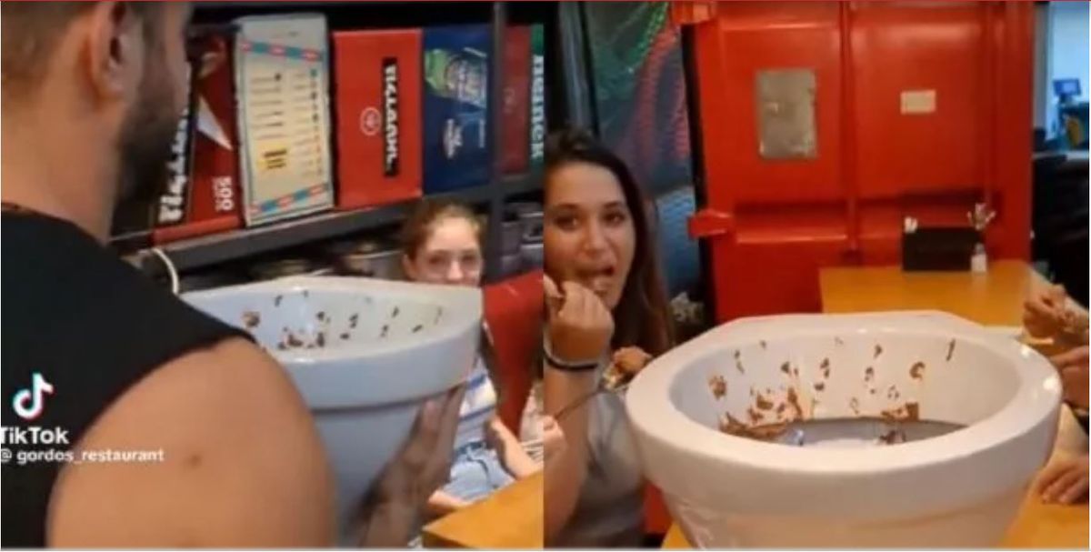 ¡Qué hacen! Un asco total: sirven helado de chocolate en un inodoro.