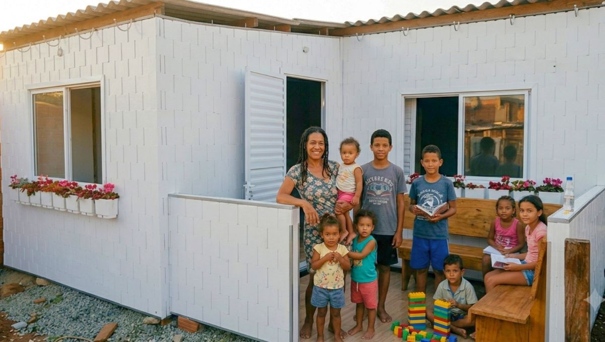 Tiene 45 años, es madre de 9 hijos y recibió una casa construida con 2 toneladas de plástico montada en solo 15 horas. Tiene 45 años, es madre de 9 hijos y recibió una casa construida con 2 toneladas de plástico montada en solo 15 horas.