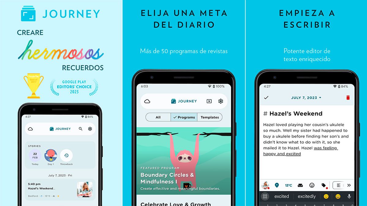 Explora una variedad de herramientas de redacción y toma de notas en el editor de diario de Journey. Explora una variedad de herramientas de redacción y toma de notas en el editor de diario de Journey.