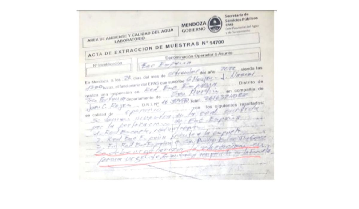 El informe del EPAS del 28 de septiembre habla de regular la cloración del agua en la red.