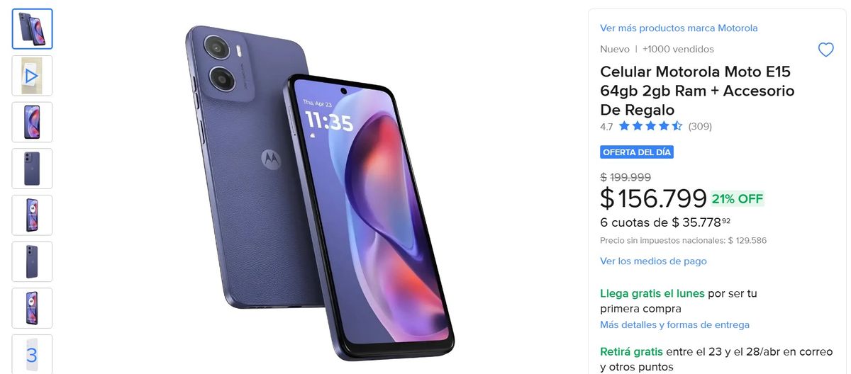 Este teléfono de Motorola tiene un importante descuento en Mercado Libre. Este teléfono de Motorola tiene un importante descuento en Mercado Libre.