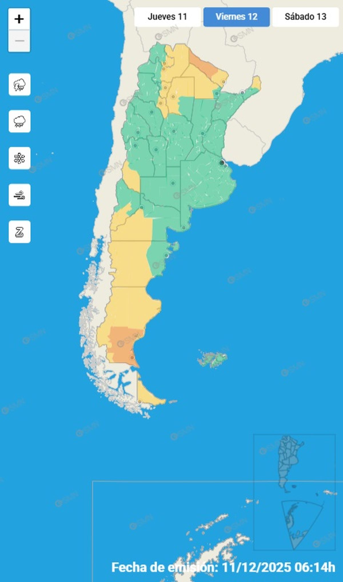Estas son las provincias que se encuentran en alerta por fuertes tormentas.