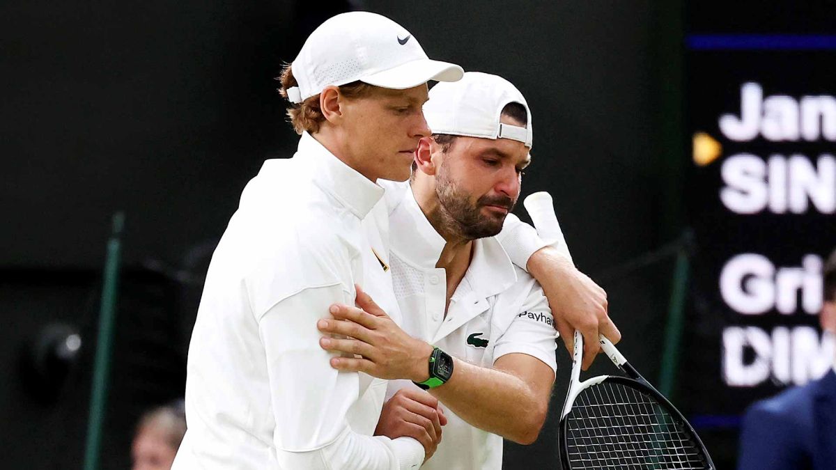 Las lágrimas de Grigor Dimitrov y la solidaridad de Jannik Sinner en el partido de Wimbledon donde el búlagaro ganaba pero no pudo continuar.