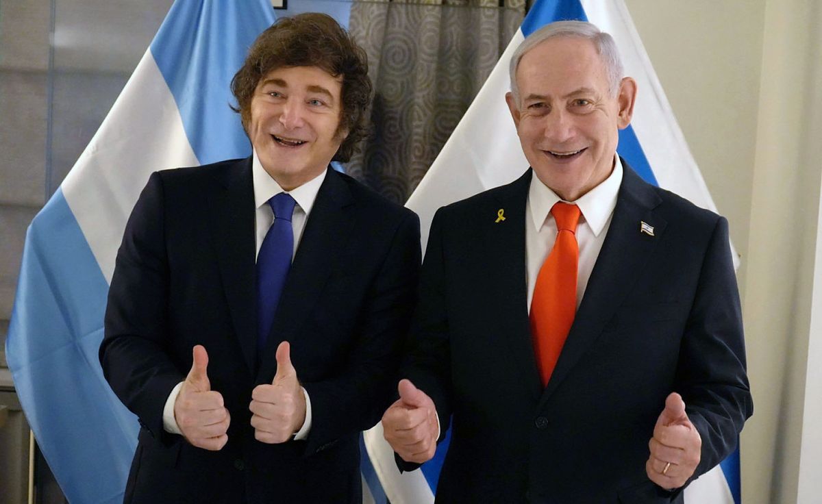 El presidente Javier Milei junto al primer ministro israelí Benjamín Netanyahu.