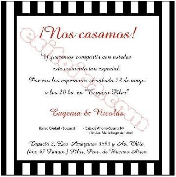 La tarjeta de invitación a su casamiento de Tobal y Cabré