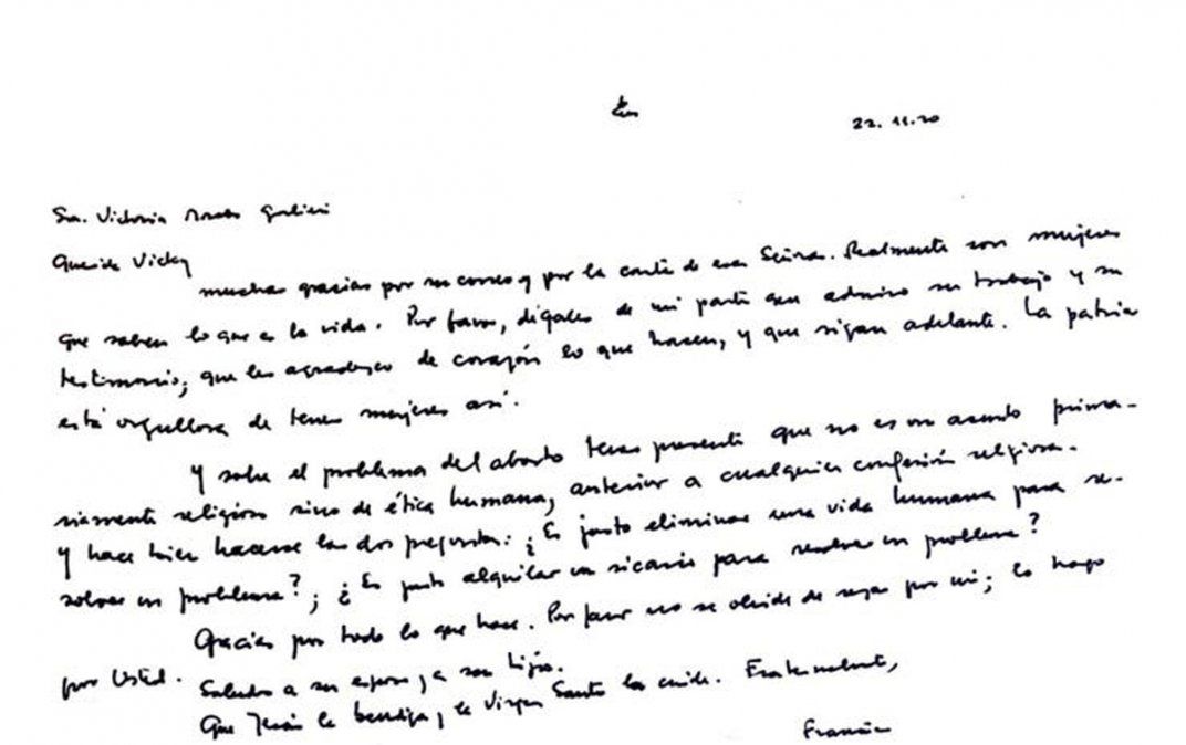 Carta del Papa en contra del aborto legal