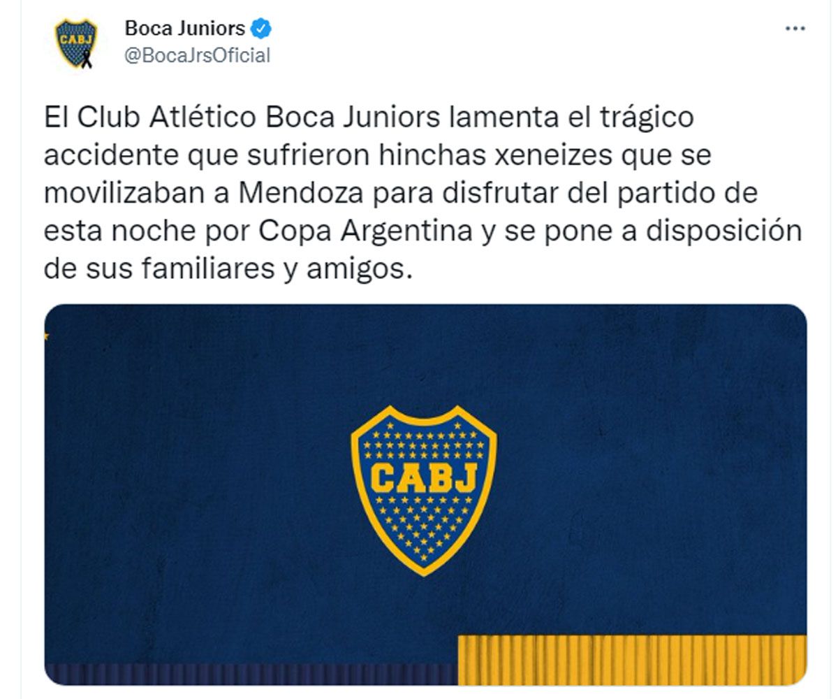 El comunicado de Boca Juniors en las redes sociales tras el accidente