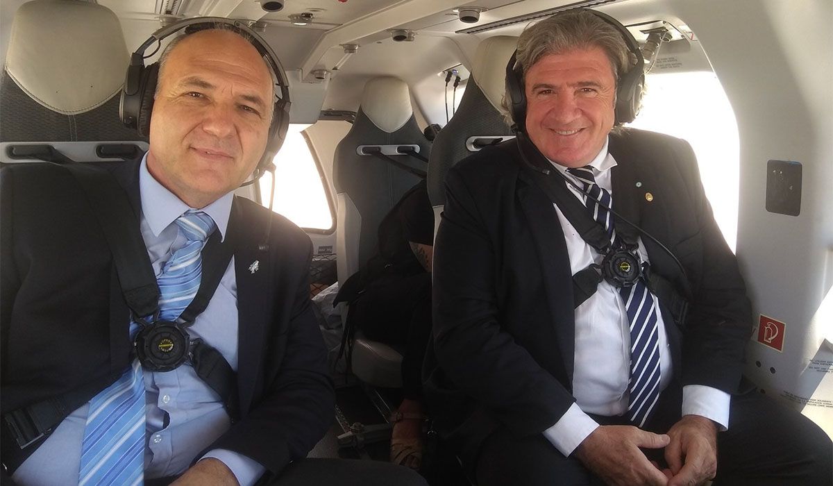 Guillermo Carmona y José Luis Ramón acompañaron el recorrido de Alberto Fernández en Mendoza, a mediados de enero.