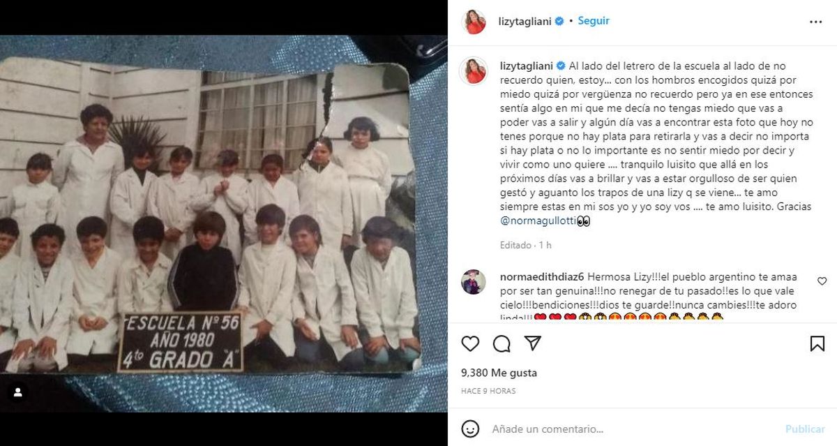 El posteo de Lizy en su cuenta de Instagram.