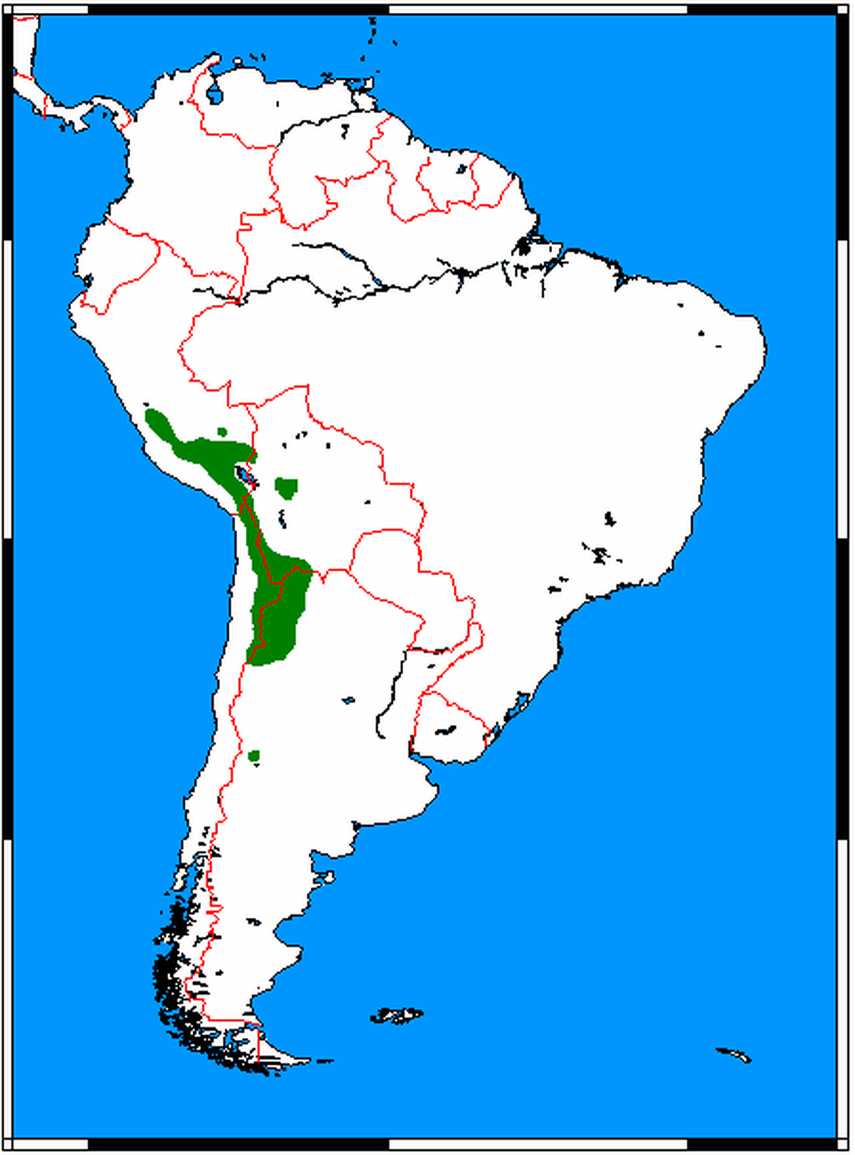 Un mapa con el hábitat del gato andino en Sudamérica. En Mendoza hay una pequeña población que está en riesgo.