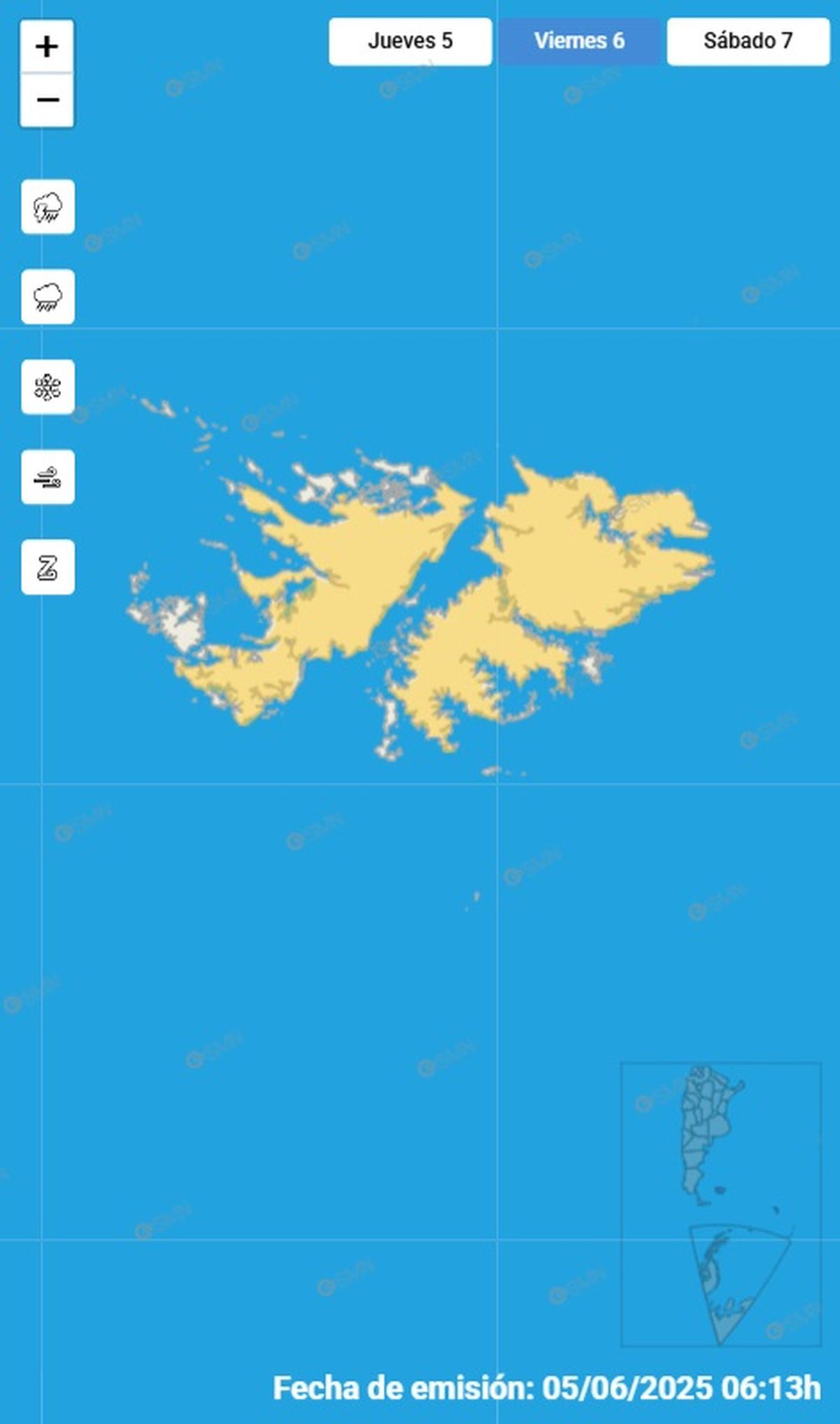 Las Islas Malvinas son las únicas en alerta este viernes Las Islas Malvinas son las únicas en alerta este viernes